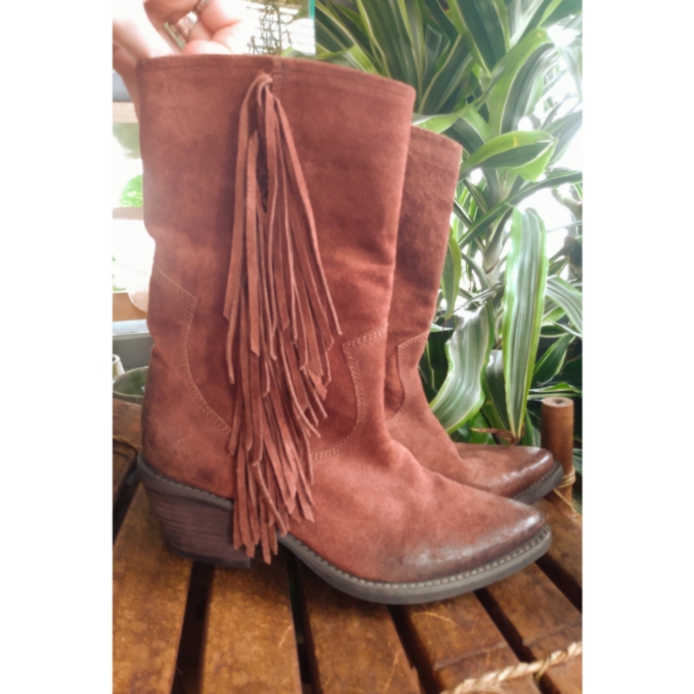 Carlos Santana Leather Fringe Boots